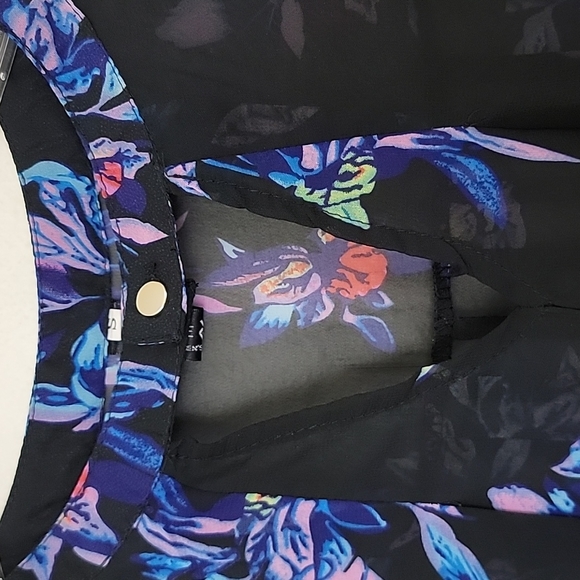 Face Face Black Floral Print Sheer High Low Blouse S - Picture 5 of 12